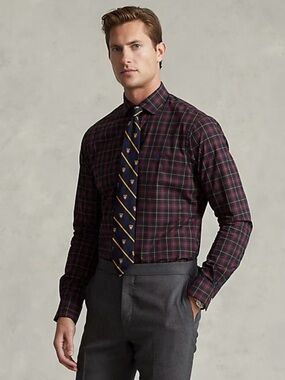 Polo Ralph Lauren Men’s Classic Fit Plaid Stretch Poplin Shirt In Wine/Navy XL